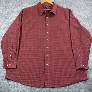Croft & Barrow Mens Red/White PinCheck Classic Fit Long Sleeve Button Down SZ 20